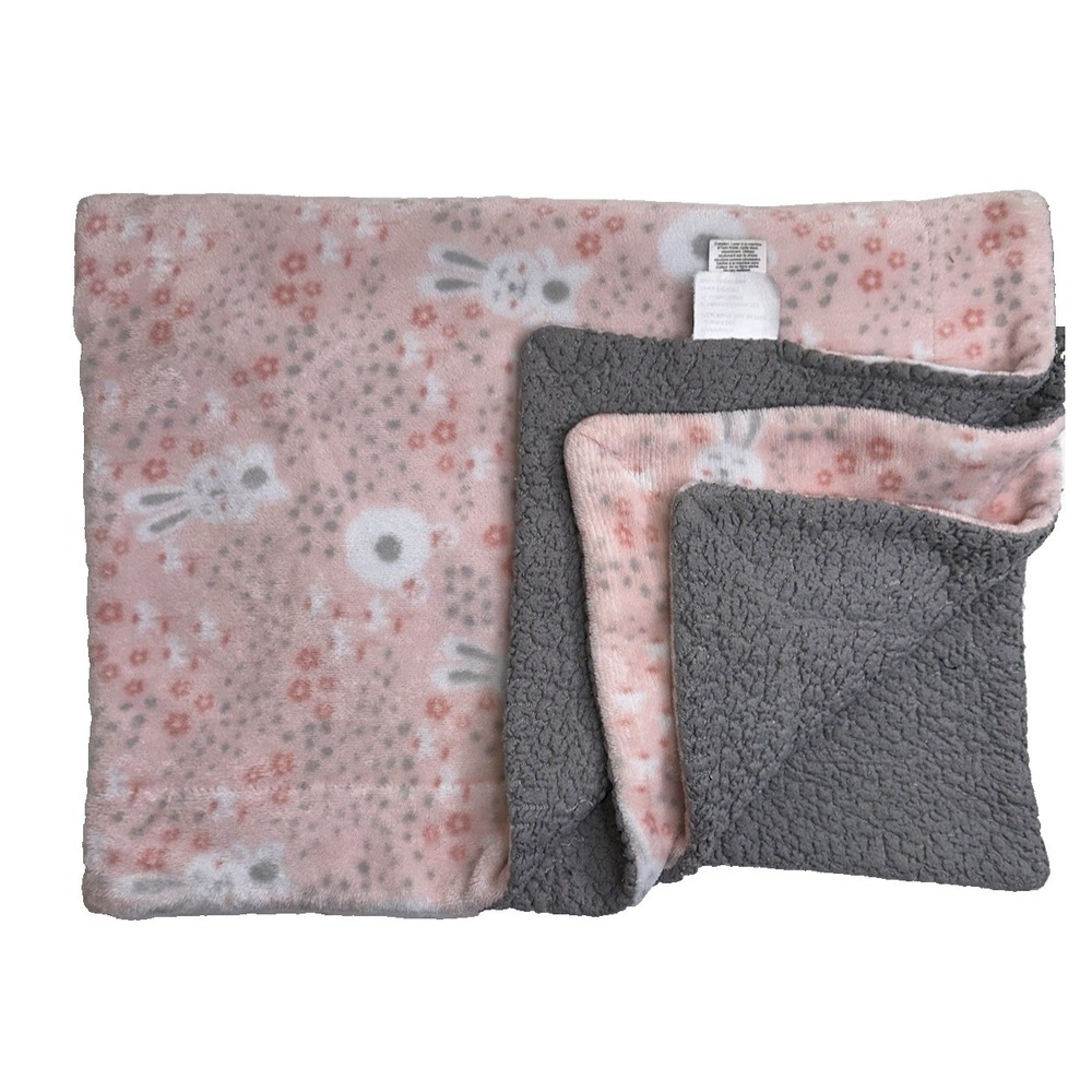Adirondack baby blanket Bunny Pink grey White Security Sherpa Back 28x40